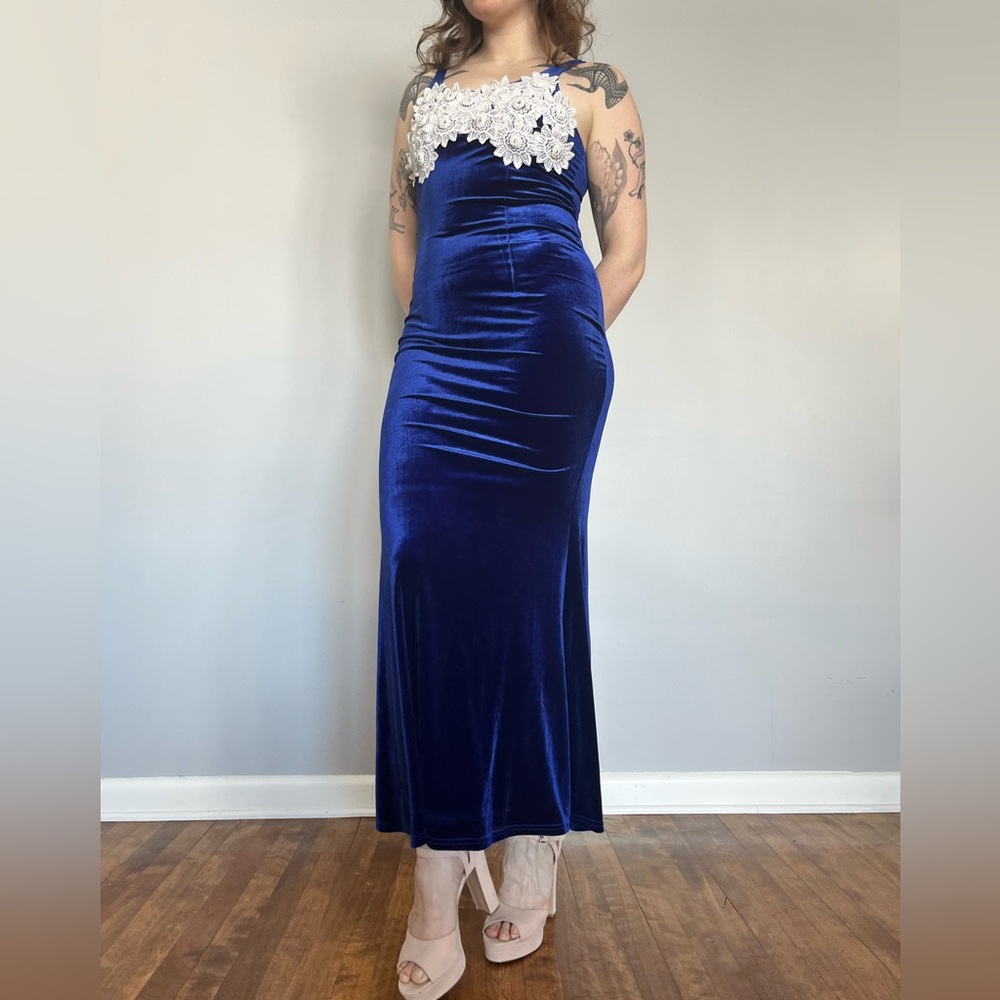 Vintage royal blue velvet gown